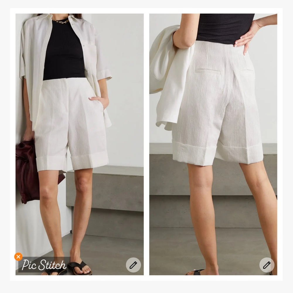 King & Tuckfield White Linen Blend Jacquard Shorts